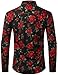 ZEROYAA Mens Fashion Urban Design Polyester Slim Fit Long Sleeve Rose Printed Button Up Dress Shirts ZLCL21-Black XX-Large
