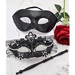 SIQUK Couple Masquerade Masks with Stick Venetian Party Mask Halloween Costume Carnival Mask for Couples Women and Men - Image 4