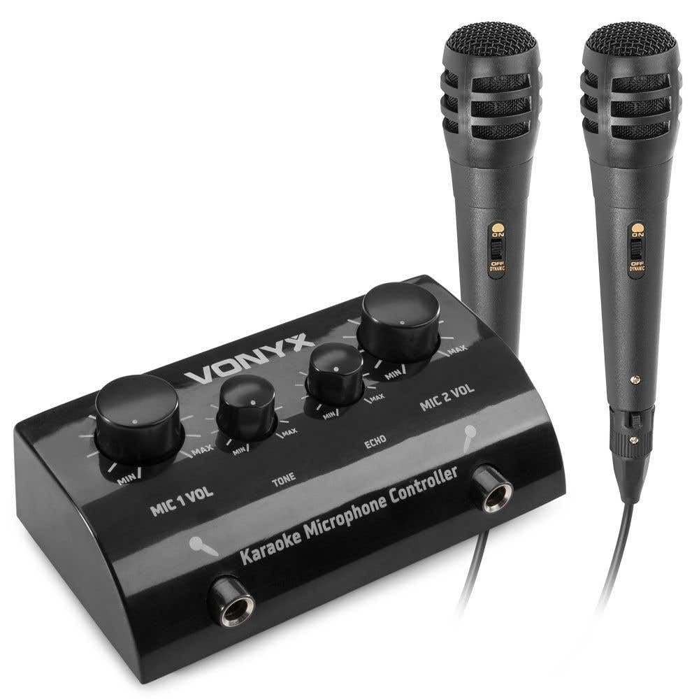 Karaokeanlage - Vonyx AV430B - Mischpult mit Mikrofonen und Kabeln - Verwandeln Sie Ihre Stereoanlage in eine echte Karaokeanlage! - Schwarz