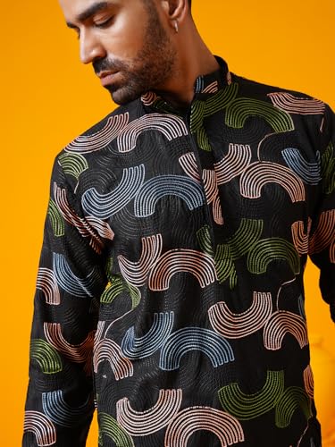 Image of SOJANYA (Since 1958 Men's Cotton Silk Multi Thread Embroidered Kurta with White Pyjama