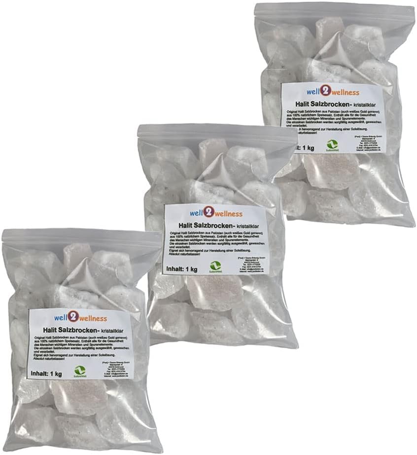 Halite Salt Chunks Crystal Salt from The Promontory Des Himalaya - 3 x 1,0 Lbs in Pe-Bag