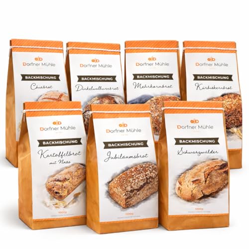 Brotbackmischungen Dorfner Mühle - Premiumset mit Samen und Körnern -14 Brote [7x1kg] - Handgemacht in Bayern seit Generationen