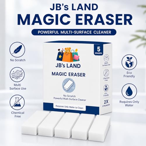 Image of Magic Eraser Sponge | Pack of 5 | No Scratch Multi-Surface Cleaning Sponge | Removes Tough Stains | Just Add Water | for Walls, Kitchen, Bathroom, Shoes, Switch Boards & Utensils