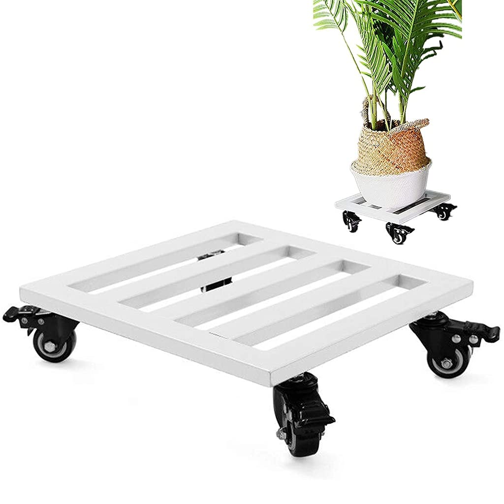 Support pour plantes carré en acier galvanisé avec roulettes freinées pour pot de fleurs robuste