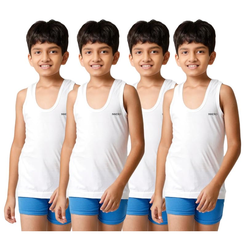 Image of INNERO Kids Vest, Combed Cotton Sleeveless Vest For Boys & Girls Innerwear (White)