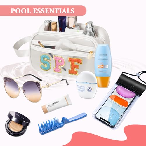 Image of COSHAYSOO Clear Sunscreen Bag SPF Beach Vacation Essentials Waterproof Summer Pool Must Have Accessories for Women Teen Girls, Family Beach Day Organizer Toiletry Pouch Travel Gifts Preppy Letter