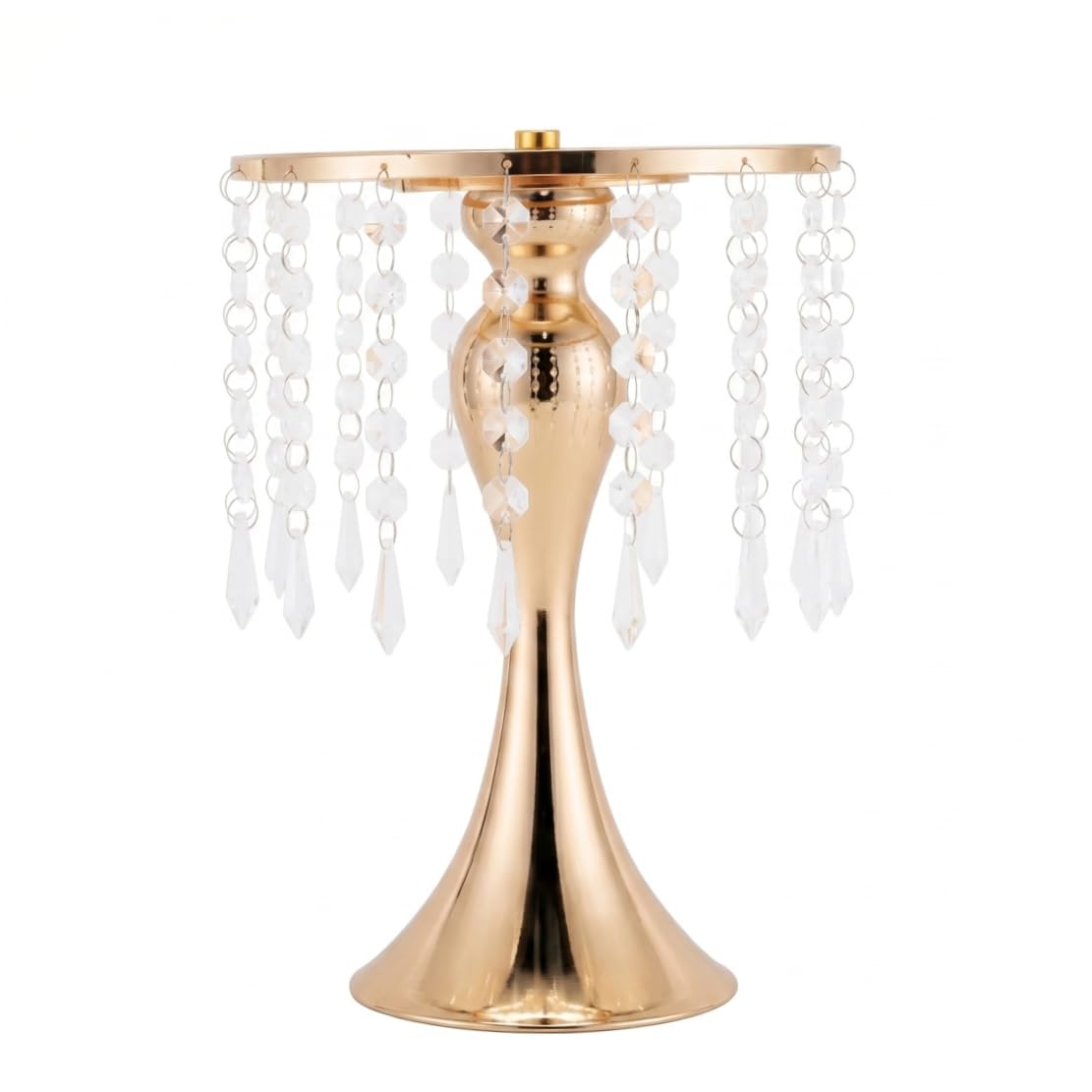 Décoration table mariage or et cristal stable pour grands bouquets suspendus de buffet