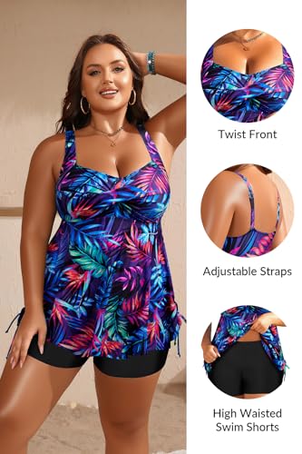 Image of Aqua Eve Women Plus Size Tankini Swimsuit Two Piece Flowy Swimdress Bathing Suits with Shorts