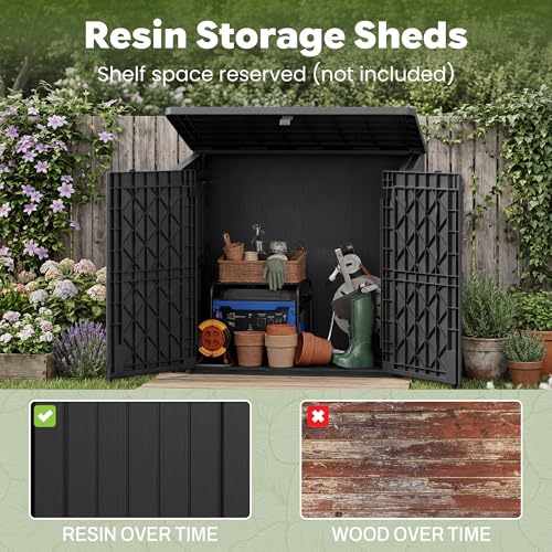 Image of LHBcraft Waterproof Outdoor Storage Box 36 Cu Ft,Portable Horizontal Resin Storage Shed with Lockable Doors,Outdoor Storage Cabinet for Patios