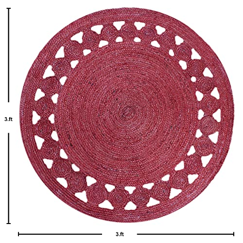 Tapis jute tressé main rouge design géométrique pour intérieur convivial