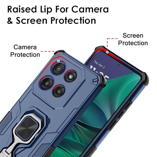 Image of TheGiftKart Tough Armor Bumper Back Case Cover for Motorola Moto Edge 60 Stylus 5G | Ring Holder & Kickstand in-Built | 360 Degree Protection Back Case Cover for Moto Edge 60 Stylus (PC & TPU, Blue)