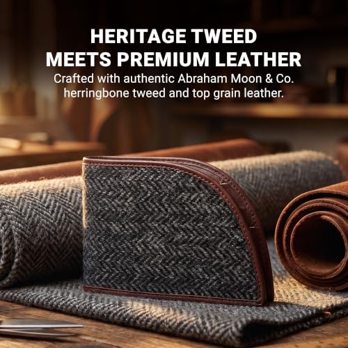 Image of ROGUE WALLET Front Pocket Card Holder for Men - Bedford Tweed & Top Grain Leather Minimalist Billfold - Slim ID Window, Cash Section & Stash Compartment