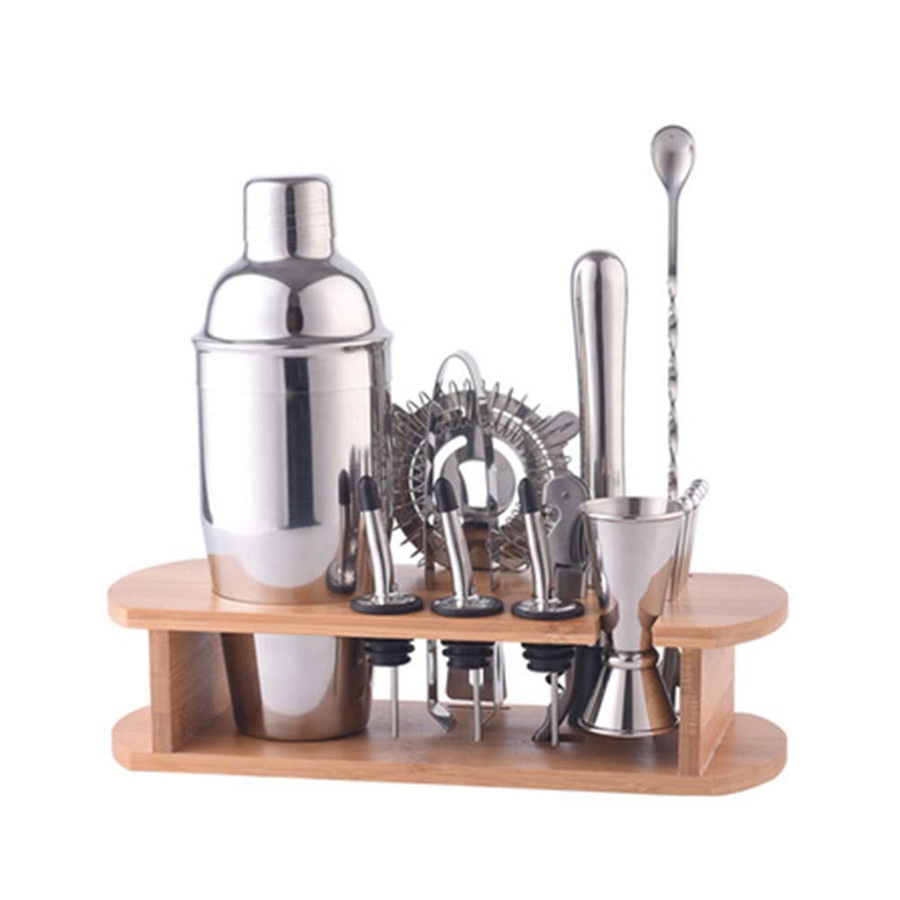 Kit barman et shaker à cocktail 16 pièces : le cadeau idéal avec support en bois pour passionnés
