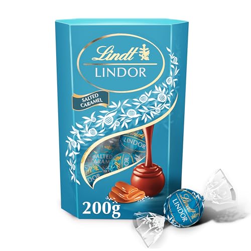 Lindt LINDOR Karamel Zeezout melkchocolade bonbons 200 gram | 16 zacht smeltende chocolade bonbons