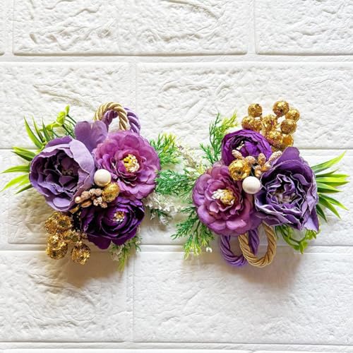 Image of ADIKALA Handmade Artificial Big Peonies 3 Flower Bunch for Trousseau Packing, Ready to use Flower Brooch Hamper for Decoration, Gift Wrapping Flowers (6, Purple)