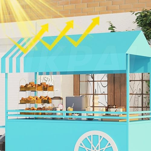 Portable Candy Cart for Events & Parties - Multi-Person Vendor Stand with Wheels & Lockable Canopy, Mobile Market Stall (White, 47" L x 24" W x 75" H)