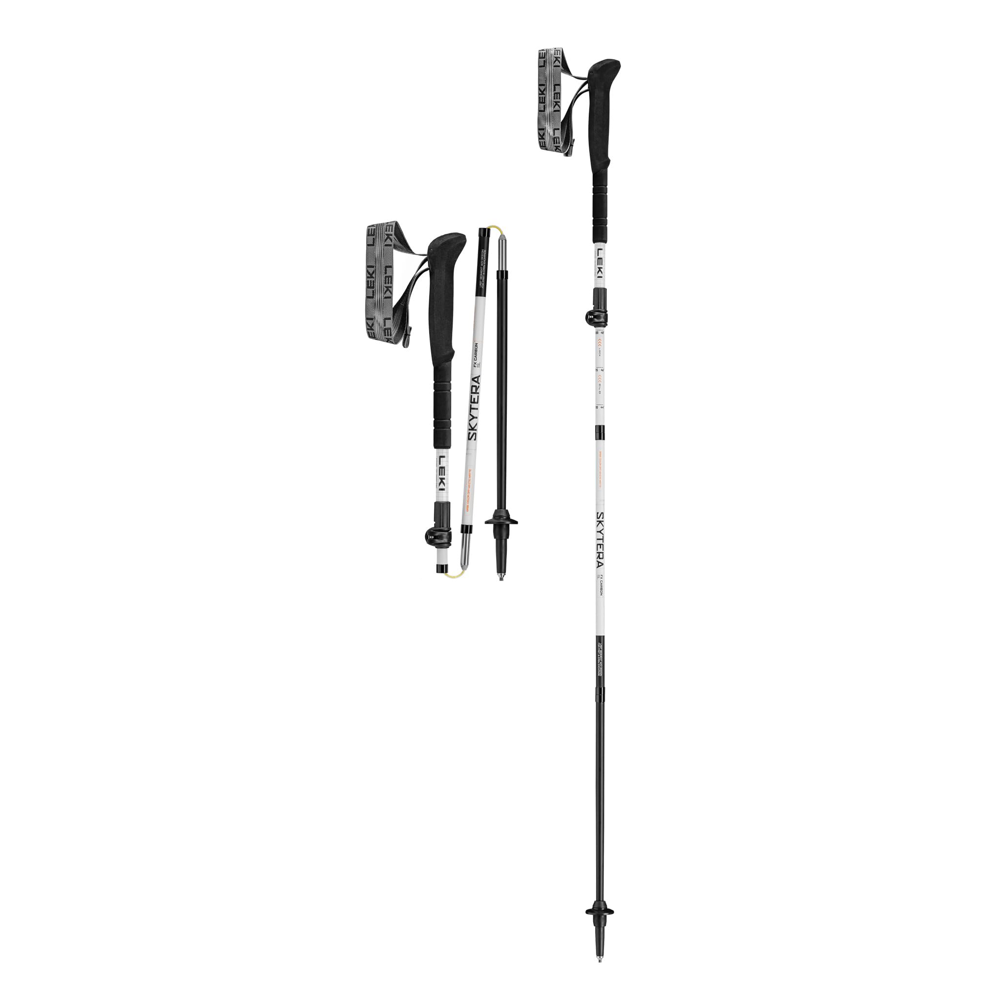 LEKI Skytera FX Carbon SL Collapsible Adjustable Lightweight Walking Poles for Thru-Hiking, Fast-Packing, & Mountaineering - White-Black-Orange - 110-130 cm