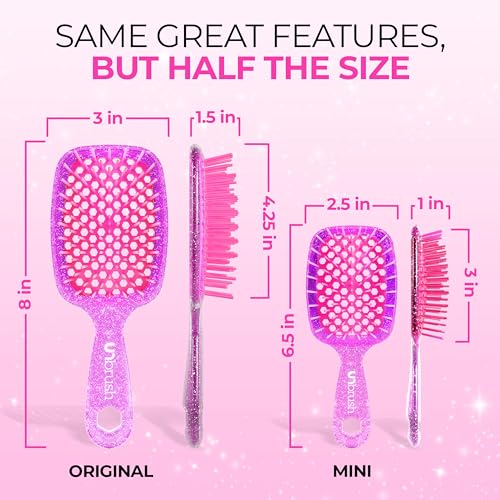 Image of FHI Heat UNbrush Mini Detangler Brush for Pain-Free Brushing on All Wet or Dry Hair Types - Durable Duoflex Anti-Static Bristles, Lightweight Handle, Vented Mini Hair Brush