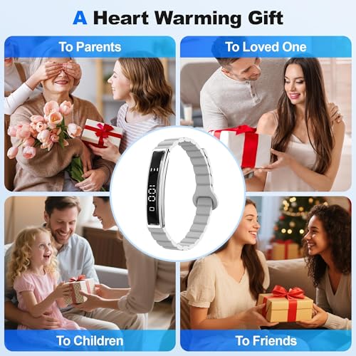 Image of Smart Bracelet for Women Men, Health Activity Fitness Trackers, 24 /7 Heart Rate, Blood Oxygen & Stress Monitor, 24H Sleep Tracker, Smart Wristband with Free APP 2 Bands, Grey