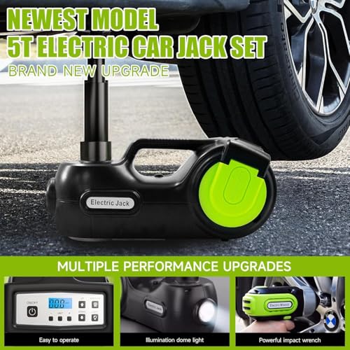 Image of E-HEELP Electric Car Jack Kit 5 ton 12V Hydraulic Car Jack Lift (Lifting Range: 5.3-14.17inches) with Impact Wrench Inflator Pump for Car SUV Sedan MPV, LCD Display and Tire Pressure Monitor