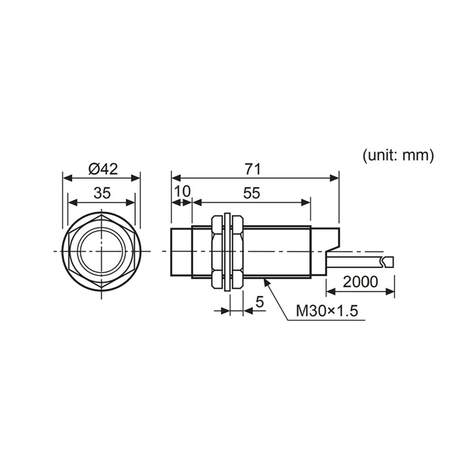 Sensor de proximidad Capacitivo CR30-15DN M30 NPN o PNP 12-24 V CC(Blanc)