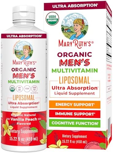 MaryRuth Organics Multivitamin for men | Sugar Free mens Multivitamin | Liquid Vitamins for men | Immune Support Supplement | Cognitive Health & Overall Wellness | Vegan | Non-GMO | 15.22 Fl Oz