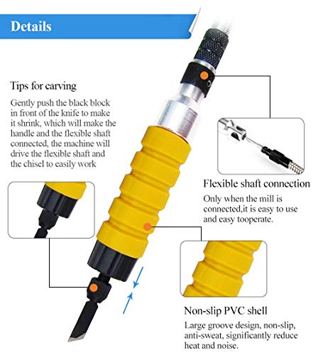 Yuchengtech Electric Chisel Carving Tool Upgrade 750W Electric Woodworking Carving Chisel Woodworking Hanging Flexible Shaft Carving/Pedal Control Machine Kit 25000R/Min (110V) #TOP4