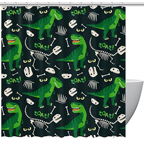 Rideau de douche dinosaure vert 168x183 cm pour la salle de bain des enfants