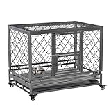 JTDISHI Dog Cage Pet Cage Black with Casters Small Animal Cage with Double Latch and Small Door Suitable for Medium Size Dogs