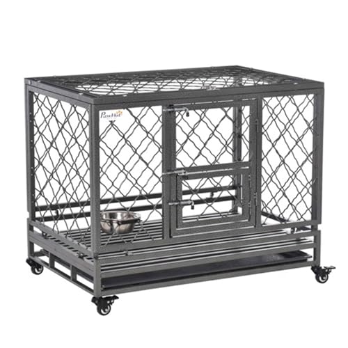 JTDISHI Dog Cage Pet Cage Black with Casters Small Animal Cage with Double Latch and Small Door Suitable for Medium Size Dogs