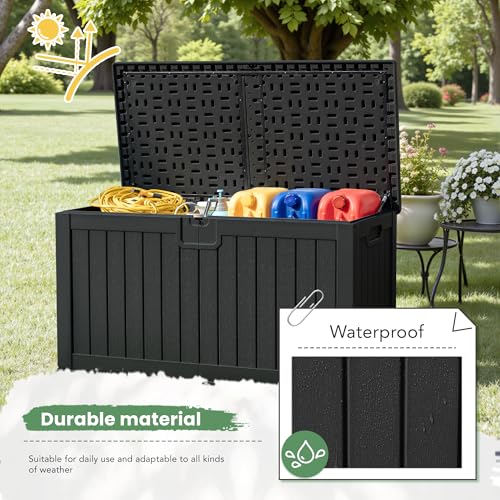 Image of Greesum 230 Gallon HDPE Outdoor Storage Box with Removable Dividers, Weatherproof Oversized Deck Box for Patio, Garage, Garden, Black