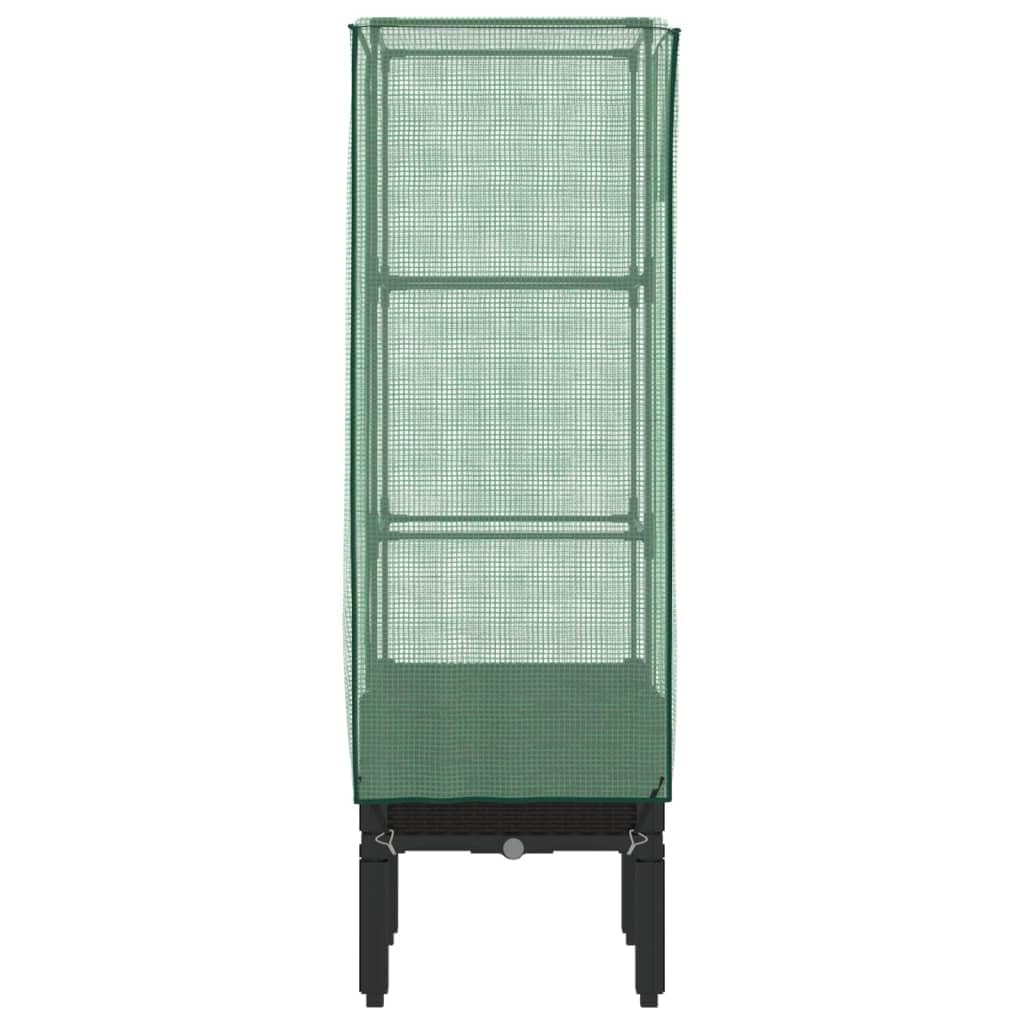 Bancal alto con accesorio para invernadero, aspecto de ratán, 40 x 40 x 140 cm, marco de hierro resistente y cubierta de polietileno, diseño moderno para balcón, jardín, terraza, hierbas