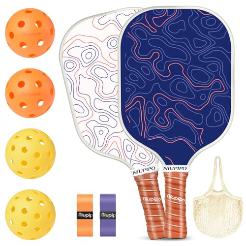 Pickleball Paddles, Lightweight Fiberglass Pickleball Paddle Set of 2 w/
