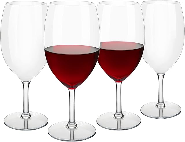 COOKY.D Unbreakable Short Stem Red Wine Glasses 20 oz, 100% Tritan-Plastic Drinkware Sets, BPA Free & Dishwasher Safe, Set of 4