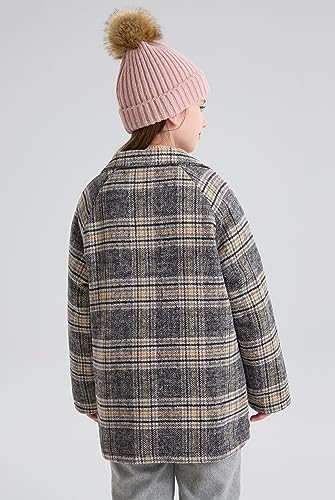 maoo garden Big Girls Plaid Dress Coat Faux-Wool Double Breasted Fall Winter Mid-Weight Peacoat Quilted Jacket2