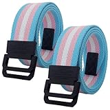 Herren Damen Canvas Web Gürtel, Übergröße bis 175 cm mit Doppel Ring Schnalle, 2er-Pack