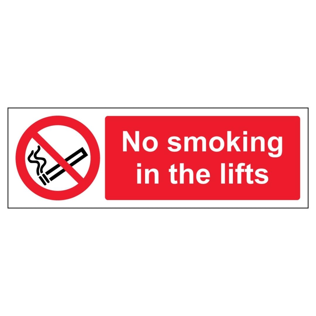 V Safety No Smoking In The Lifts - Landscape 300 x 100 mm - 2mm Rigid Plastic Safety Sign