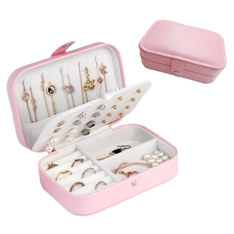 Travel Jewelry Box-PU Portable Mini Organizer for Women & Girls,Small Travel Case for Rings,Stud Earrings,Necklaces,Bracelets,Compact Display Storage