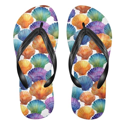 Flip Flop Sandals Watercolor Seashells Print for Women Men Beach Outdoor XS