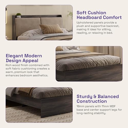 Image of Wakefit Bed | 3 Yr Warranty | Bed Queen Size, Non-Storage, Foam-Cushioned Upholstery Headboard, Density: 680-750 kg /m, Termite & Borer Resistant, Fits Mattresses Up to 8 Inches (Mars 78 x 60 - WM)