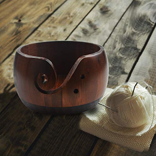 Image of Joyeee Wooden Handmade Knitting Bowls - Large Round Woven Wool Bowl for DIY Crocheting Home Decor & Needlework - 6 * 3.1 Inch