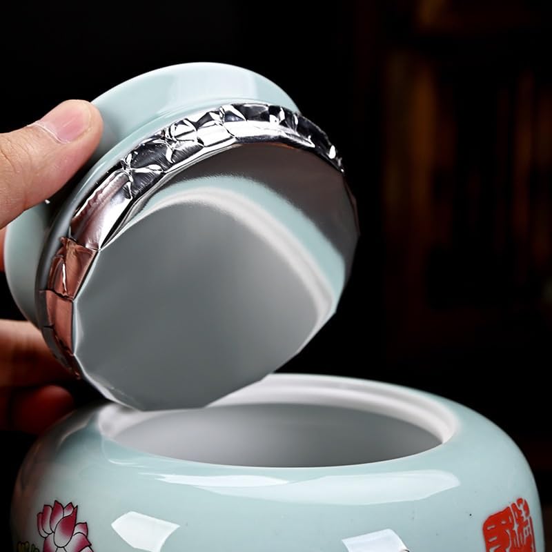 Latas de té grandes de cerámica Happy Tea Box Pu'er Black Tea Universal Sellado Multifuncional Cajas de almacenamiento Caddy(C)