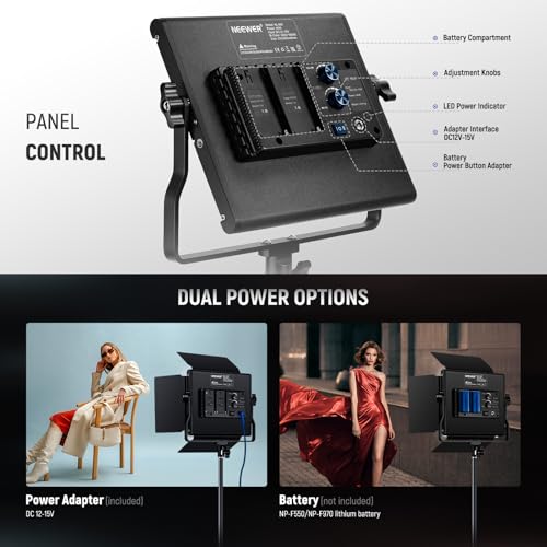 NEEWER 2 Pack Bi Color 660 LED Video Light Kit with Two 79" Tripod Stand, 3200K-5600K CRI 96+ Dimmable Panel Lighting with U Bracket and Barndoor for Studio Photography Recording Streaming, Black