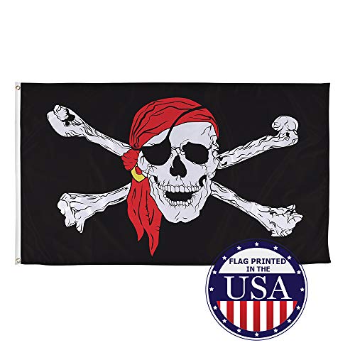Vispronet Jolly Roger Pirate Flag Collection â€“ Red Jolly Roger â€“ 3ft x 5ft Knitted Polyester Flag â€“ Made in The USA