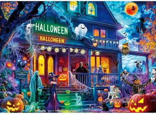 HUADADA Halloween Puzzle 1000 Teile-Puzzle 1000 Teile Erwachsene Klassische Puzzles Geschenk-Halloween Haus