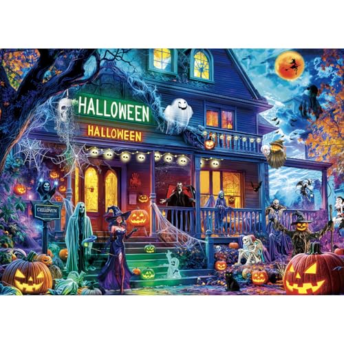 HUADADA Halloween Puzzle 1000 Teile-Puzzle 1000 Teile Erwachsene Klassische Puzzles Geschenk-Halloween Haus