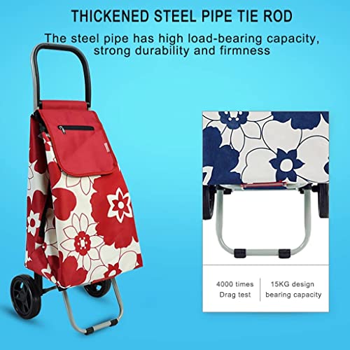 WLKINF Einkaufstrolley für Einkaufen, faltbar, tragbar, wasserdicht, für ältere Menschen (rot, 31 x 33 x 93 cm) – Bild 4