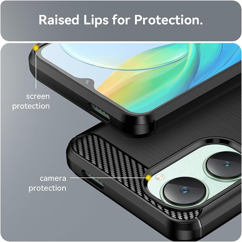 Image of NPRC Hybrid Ultra Slim Protective Case TPU Non-Slip Carbon Fiber Texture Shockproof Case Cover for Vivo Y03 - Black