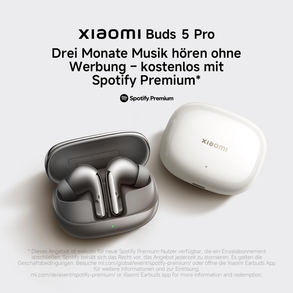 XIAOMI Buds 5 Pro Bluetooth - 11mm HiFi-Dreifach-Treiber, 55db ANC Active Noise Cancellation und 15m/s ENC, Lossless Qualcomm Sound und Harman AudioEFX, Titan Grey | Dual-Amp Dreifach-Treiber, aptX, Snapdragon & Harman, Adaptiv, 8h+40h, IP54