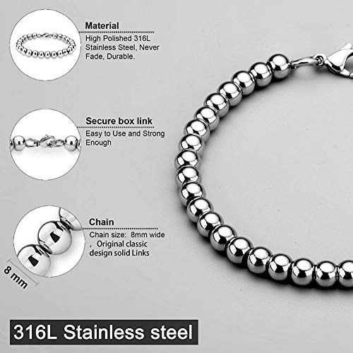 Image of Necklace or Bracelet for Women and Men, Beaded Chain Stainless Steel, Handmade Jewelry, Thick of 6-8MM and Length of 7-40 inch Optional